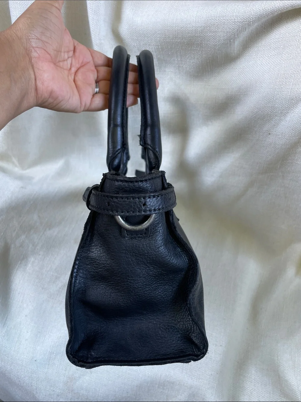 Classic Black Leather Top-Handle Bag with Removable Strap